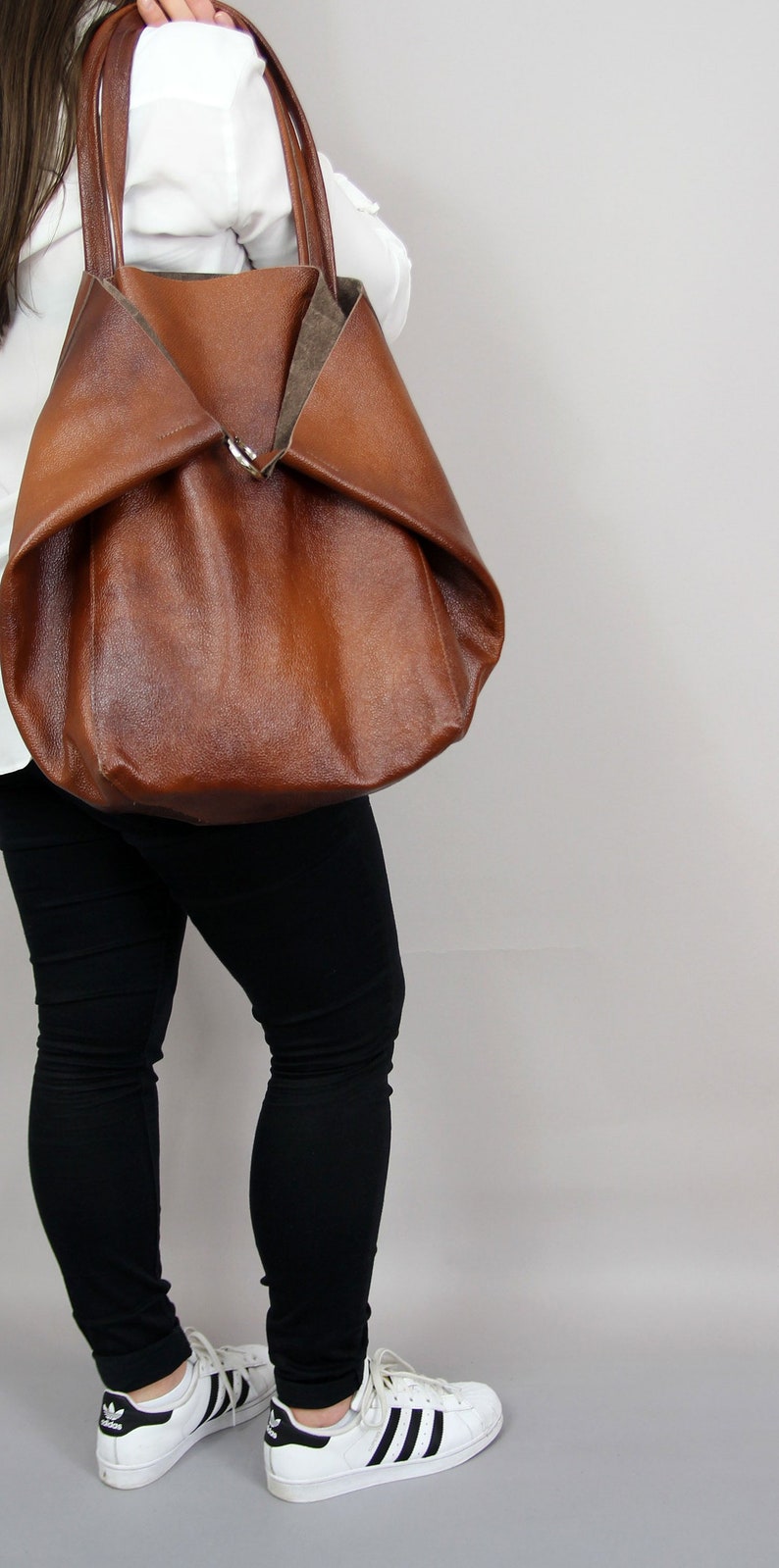 LARGE OVERSIZED TOTE bag, Brown Slouchy Tote, Brown Handbag for Women, Soft Leather Bag, Every Day Bag, Women leather bag image 2