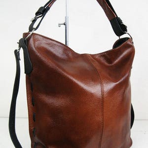 Cognac Brown LEATHER HOBO BAG - Everyday Leather Shoulder Bag