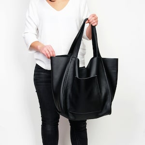 Black Leather bag Large leather tote bag, Every Day Bag, Women leather bag Slouchy Tote, Medium black Handbag for Women,  Soft Leather Bag