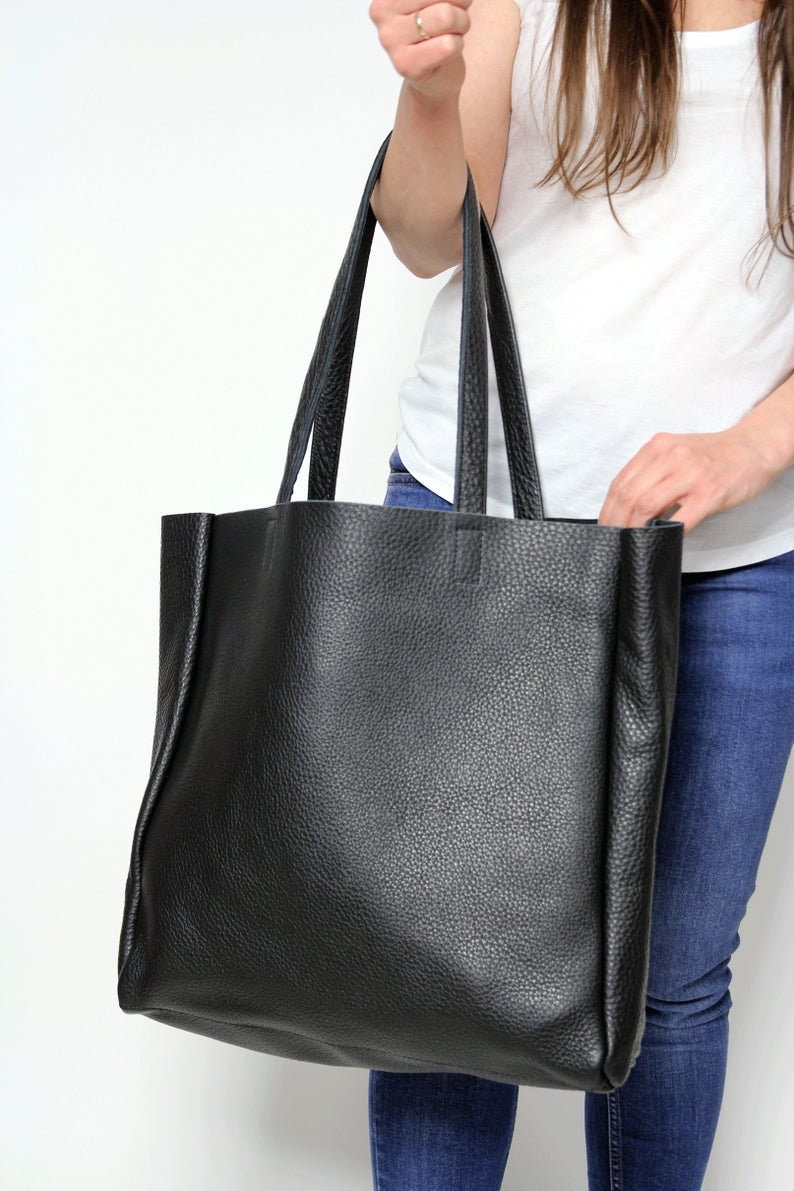 Leather Tote Bag for Women Large Tote Bag for Work Black - Etsy