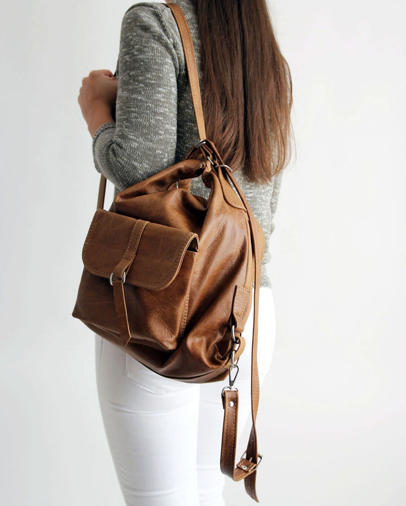 LEATHER BACKPACK Purse Backpack Leather Shoulder Bag Camel - Etsy