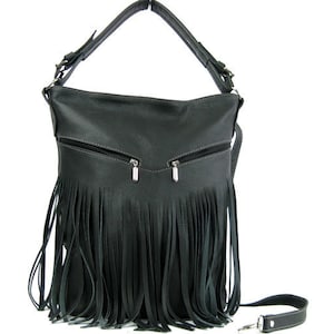 LEATHER FRINGE HOBO Bag Large Cross Body Leather Hobo Bag, Large Tote, Women's handbag, Leather shoulder Bag Leather Top Zip Handbag