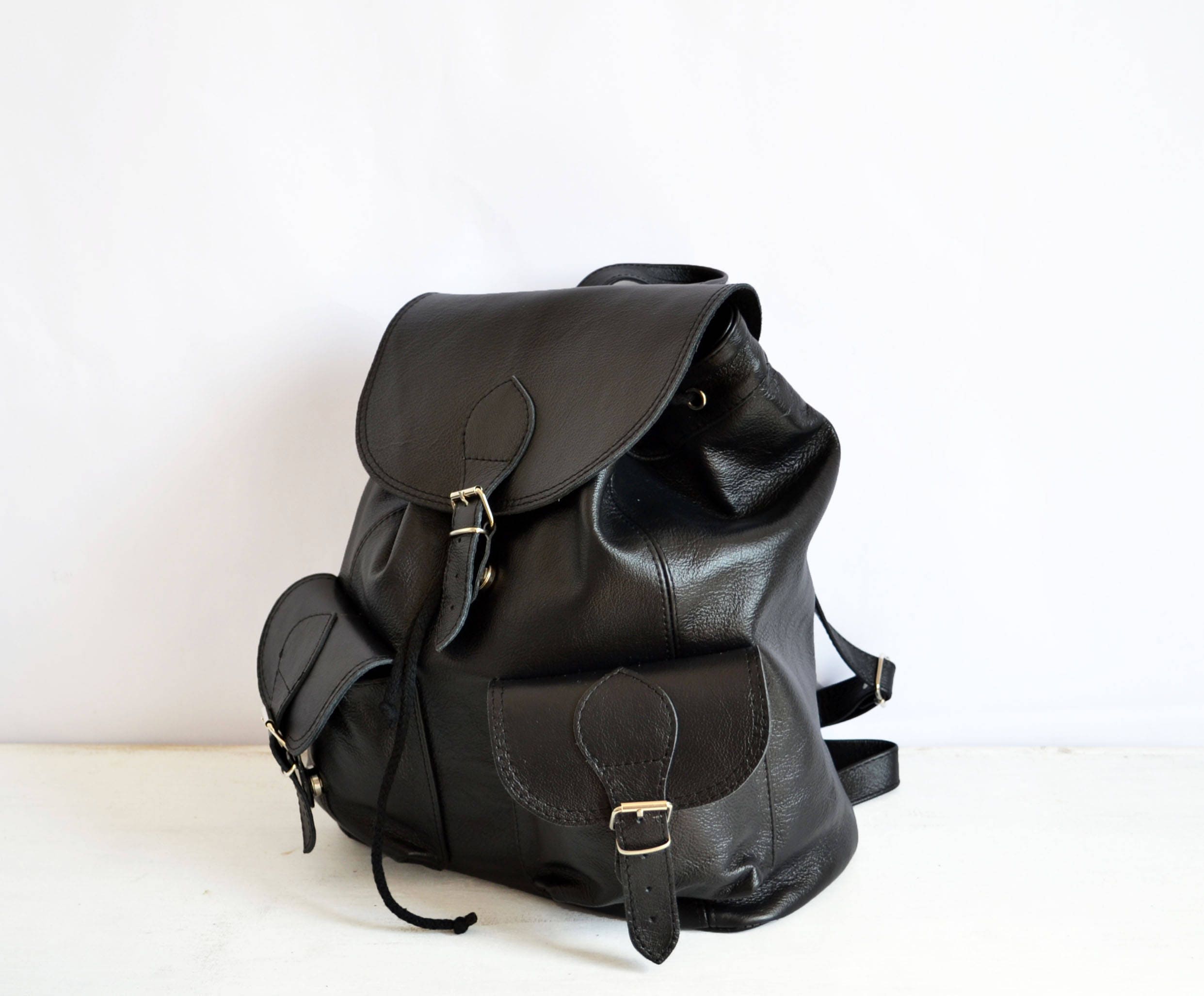 Men's Leather Backpackleather BACKPACK PURSE Black | Etsy