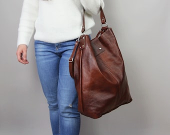 Bolso Hobo de Cuero Marrón – Bolso Grande para Hombro y Cruzado