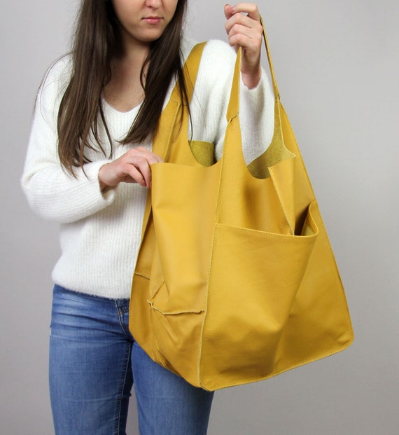 LARGE LEATHER TOTE Bag Oversized Slouchy Tote Handbag for - Etsy