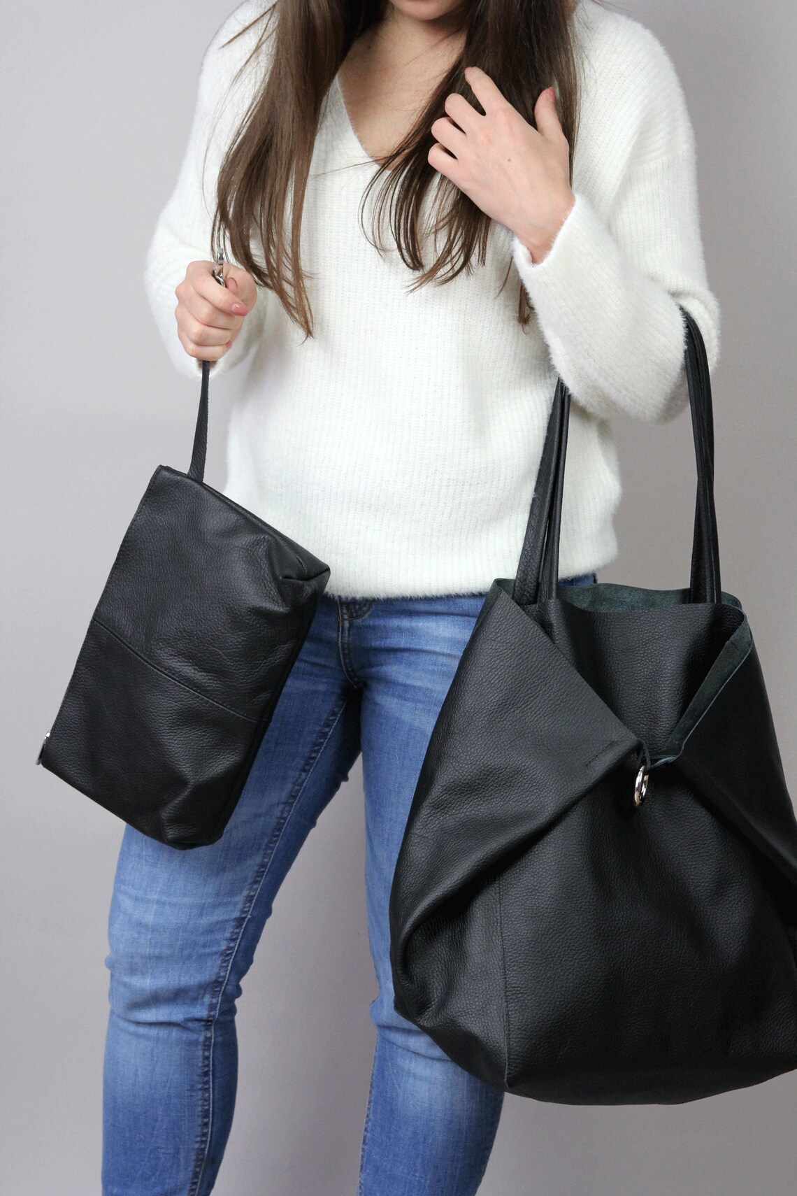 Ledger Hunt Black Large Tote Shoulder Bag