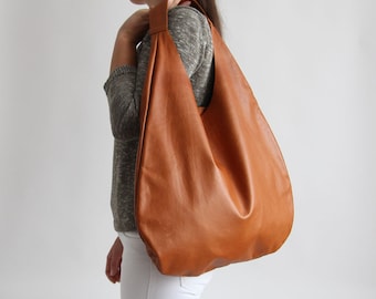 Bolso hobo extragrande de cuero marrón hecho a mano – Bolso de hombro estilo boho