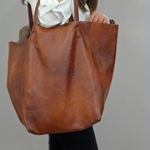 Large tote bag, Oversized tote shoulder bag, Everyday large leather bag, Large tote bag, Everyday handbag for women, Tote bag image 5