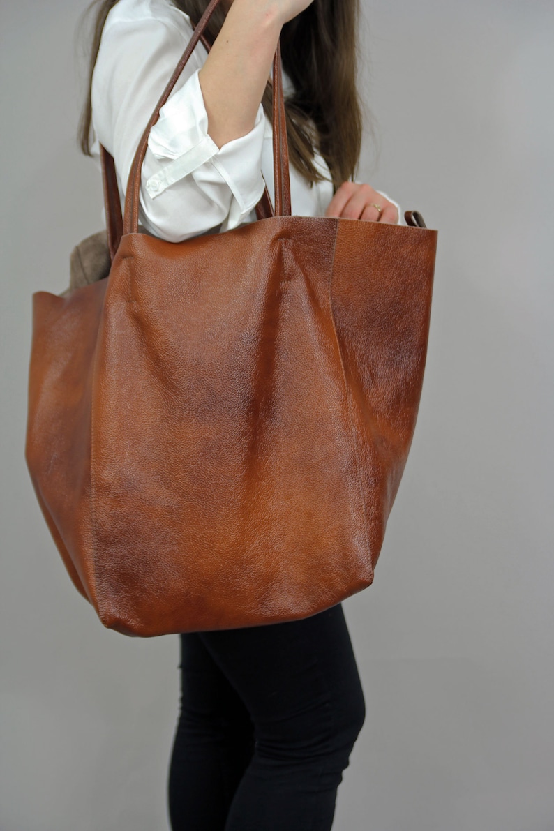 LARGE OVERSIZED TOTE bag, Brown Slouchy Tote, Brown Handbag for Women, Soft Leather Bag, Every Day Bag, Women leather bag image 4