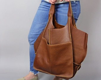 SLOUCHY LEATHER TOTE bag, Large Brown Tote, Brown Shoulder Bag for Women, Everyday Bag, Women leather bag, Weekender Oversized bag
