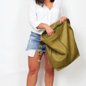 Large Leather Shoulder and Crossbody Bag | Genuine Leather Hobo for Work, Travel & Everyday | Handmade Leather Minimalist Purse with Top Zip