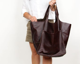 Grosse Leder Henkel Tasche, Slouchy Braune Handtasche, Weekender