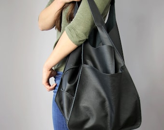 BLACK tote bag, Weekender Oversized bag, Large tote bag, Black Handbag for Women,  Soft Leather Bag, Every Day Bag, Leather Bag,