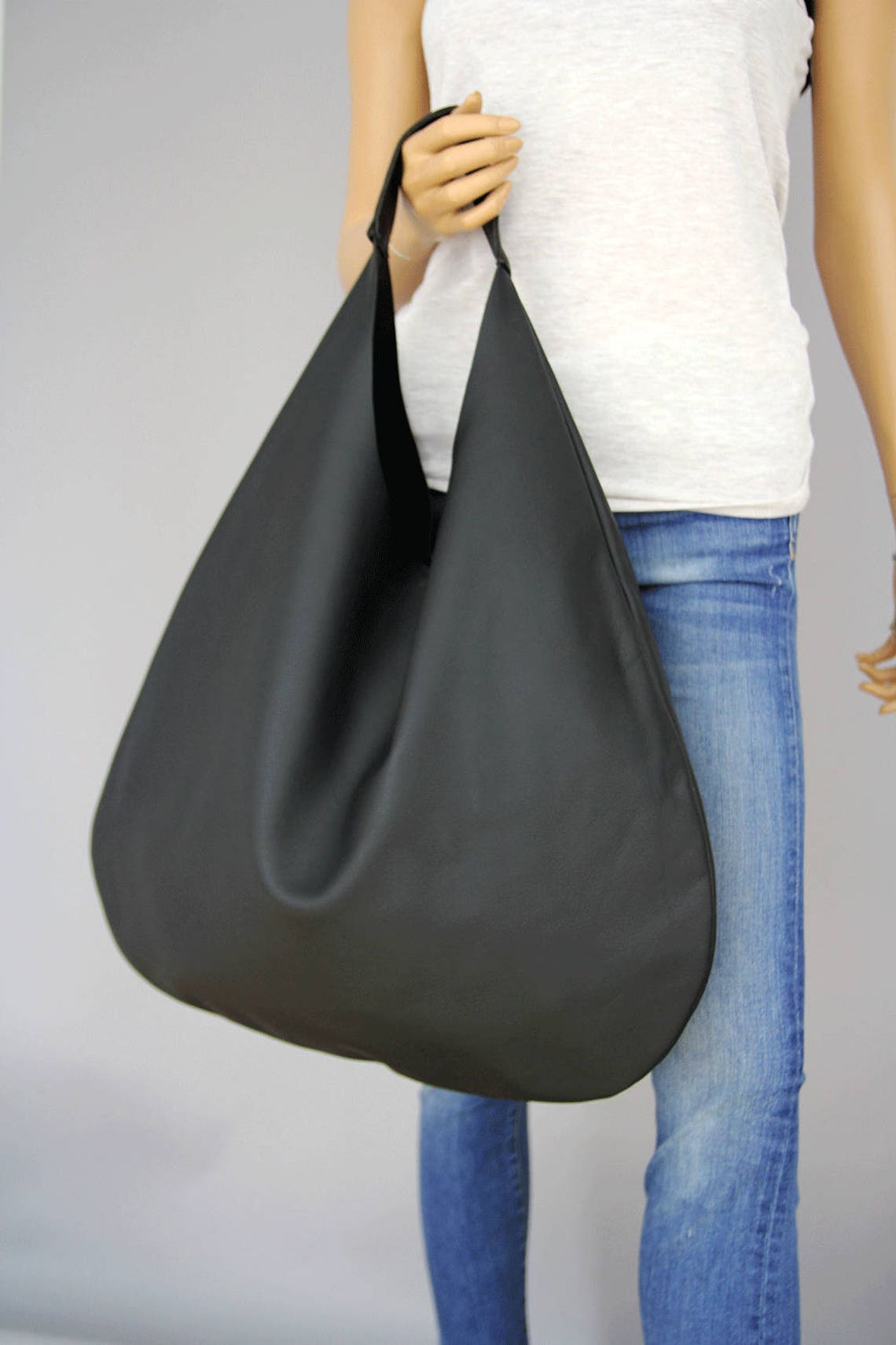 BLACK LEATHER HOBO bag Black Handbag for Women Black Handbag Etsy