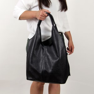 BLACK LEATHER Bag, Black Leather Shoulder bag, Hobo bag, Black Hobo, Black Handbag, Women leather bag, Cross body satchel included 2in1