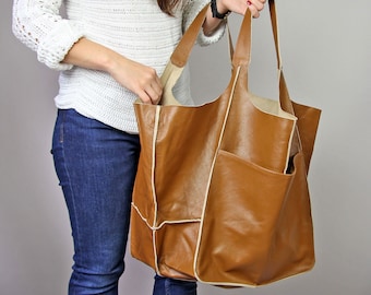 Brown Shoulder bag for Women, Soft Leather Bag Purse carryall bag, Oversized bag, Oversized Purse, LARGE LEATHER TOTE bag Slouchy Tote Bag 4