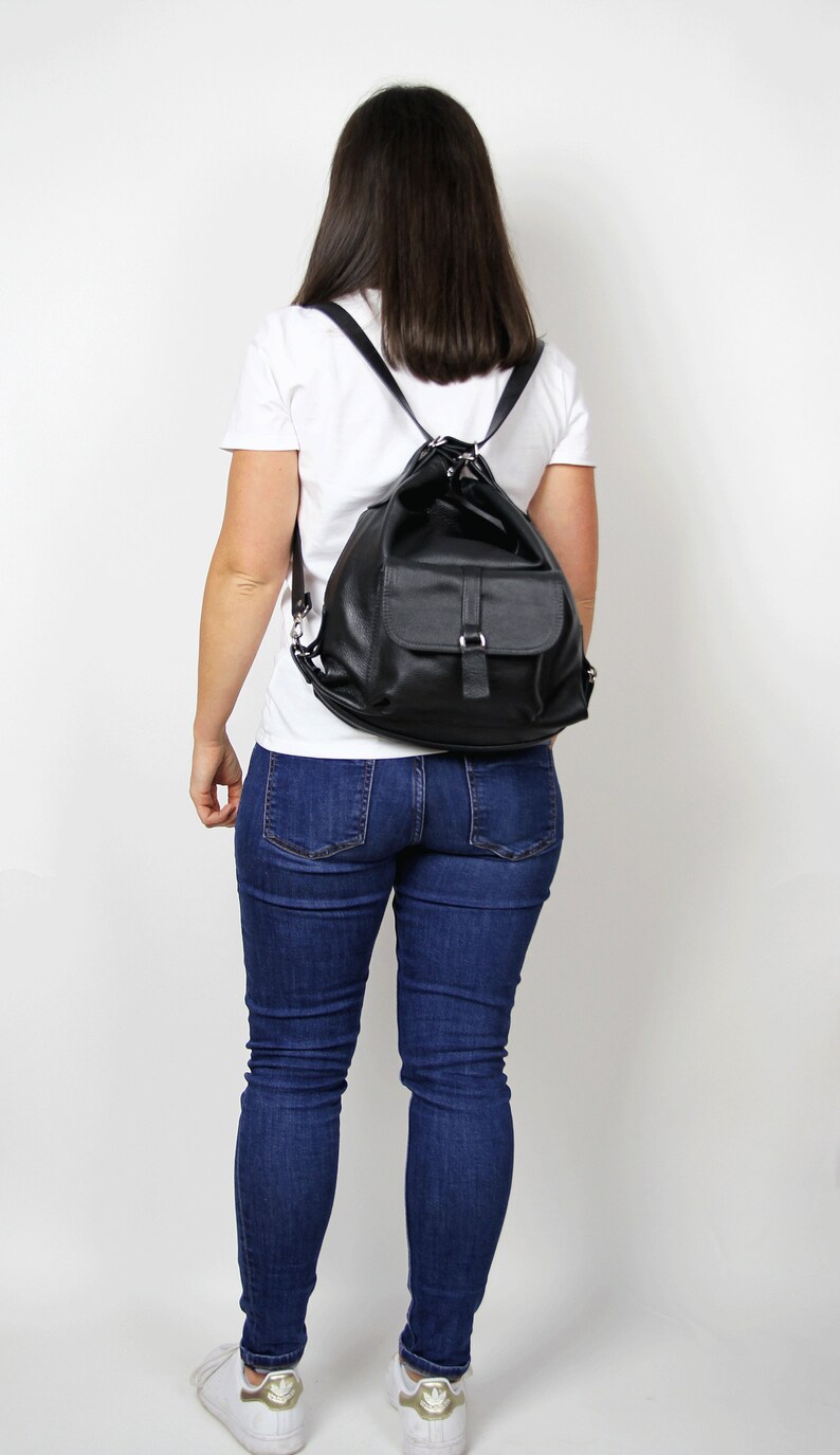 Black Convertible Bag LEATHER BACKPACK PURSE Leather Shoulder - Etsy