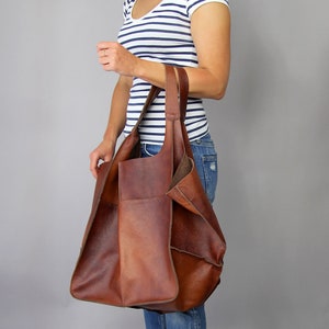 Cognac Oversized Bag Large Leather Tote Bag, Every Day Bag, Women ...