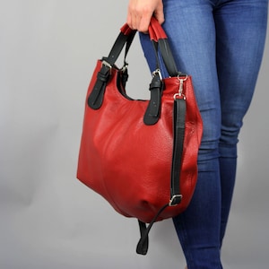 LEATHER HOBO BAG Red Cross Body Bag Leather Shoulder Bag Leather Handbag Top Zip Bag Large Hobo bag Red Leather Purse Women's Bag