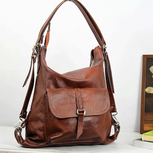 BACKPACK purse for women Backpack Leather Shoulder Bag, Convertible Leather Purse Bag Cognac handbag