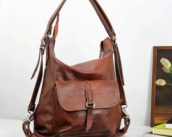 BACKPACK purse for women Backpack Leather Shoulder Bag, Convertible Leather Purse Bag Cognac handbag