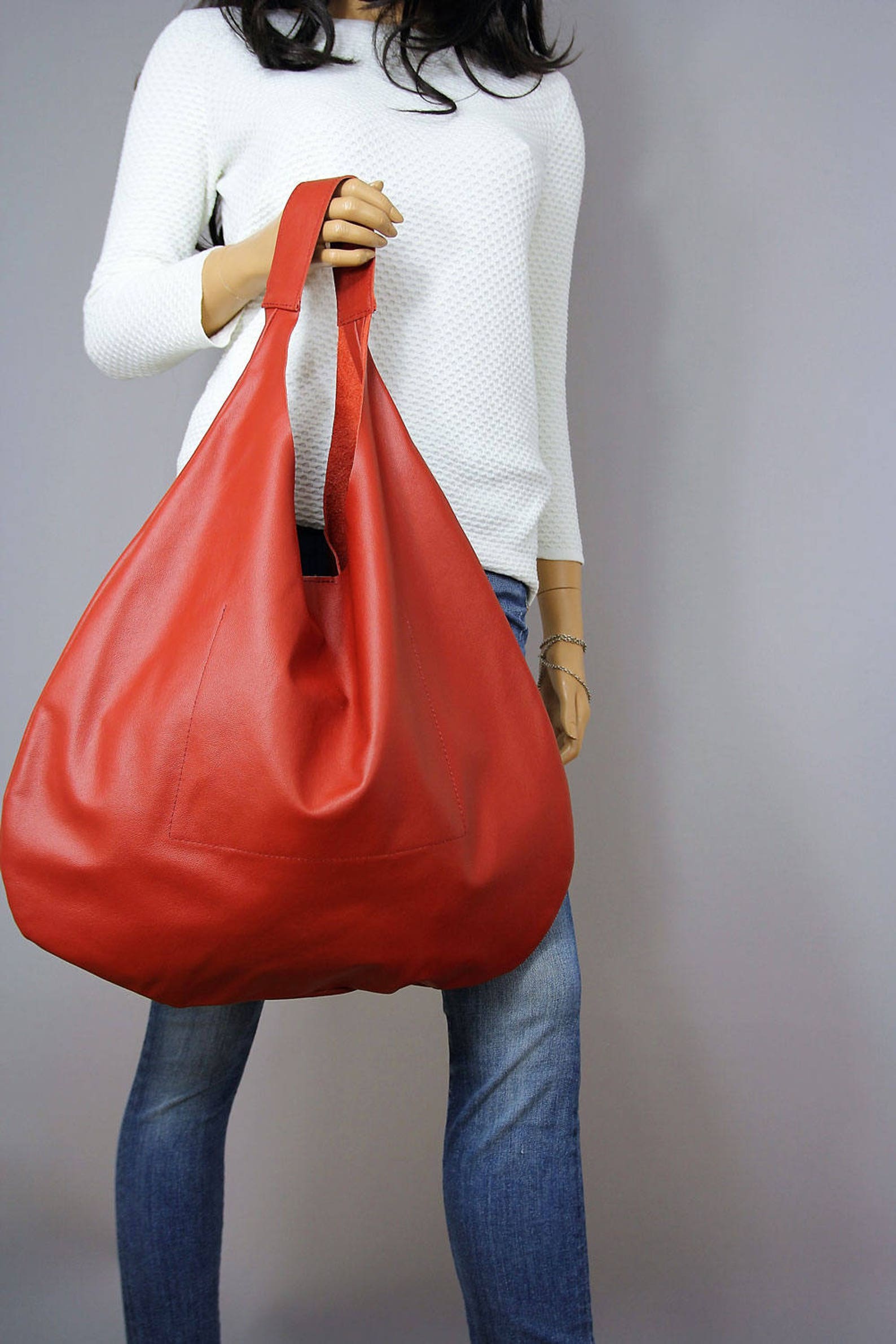 Sale RED LEATHER HOBO Bag Red Handbag for Women Red Handbag Etsy