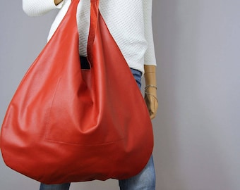 Sale  RED LEATHER HOBO bag, Red Handbag for Women, Red Handbag for Women, Soft Leather Bag, Every Day Bag, Women red bag