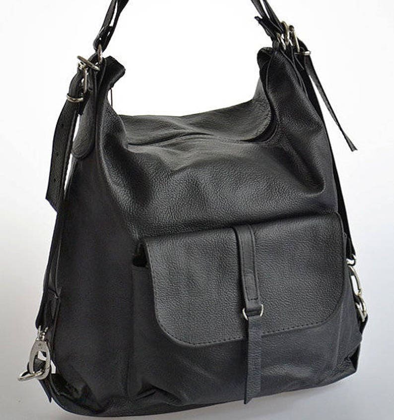 Black LEATHER BACKPACK PURSE Leather Shoulder Bag Black Backpack Black Rucksack Leather Purse Bag Black Women/'s handbag Leather bag