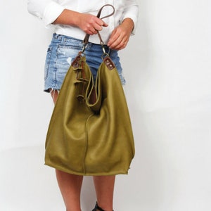 Handmade Leather Hobo Bag | Oversized Leather Shoulder Purse | Minimalist Genuine Leather Handbag for Women | Top Zipper Bag