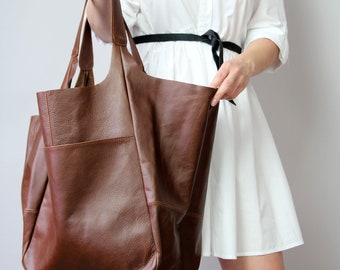 Braune Oversized Tasche, Große Ledertasche, Slouchy Tote, Braune Handtasche für Frauen, Weiche Ledertasche, Every Day Bag, Frauen Ledertasche