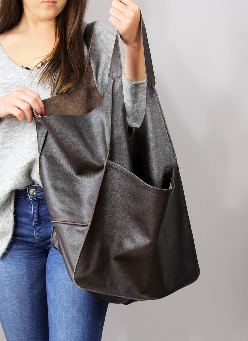 Large Shoulder Bag Soft Leather Bag Foldover Bag Designer Etsy