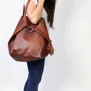 LARGE OVERSIZED TOTE bag, Brown Slouchy Tote, Brown Handbag for Women, Soft Leather Bag, Every Day Bag, Women leather bag image 7