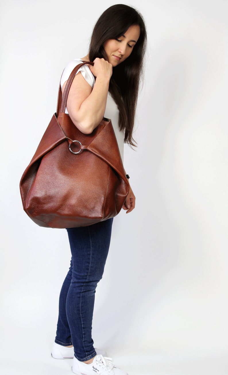 LARGE OVERSIZED TOTE bag, Brown Slouchy Tote, Brown Handbag for Women, Soft Leather Bag, Every Day Bag, Women leather bag image 7