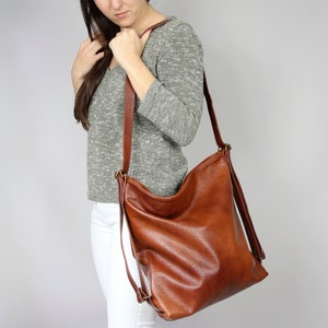 Brown LEATHER CONVERTIBLE BACKPACK Cognac brown Leather purse  Backpack Leather Shoulder Bag Crossbody Bag Women&#39;s handbag Leather bag