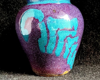 Ken Merrick, Spectrum Pottery; Purple & Teal Blue Flambé Glazed Urn Shaped Vase, Signed on Bottom