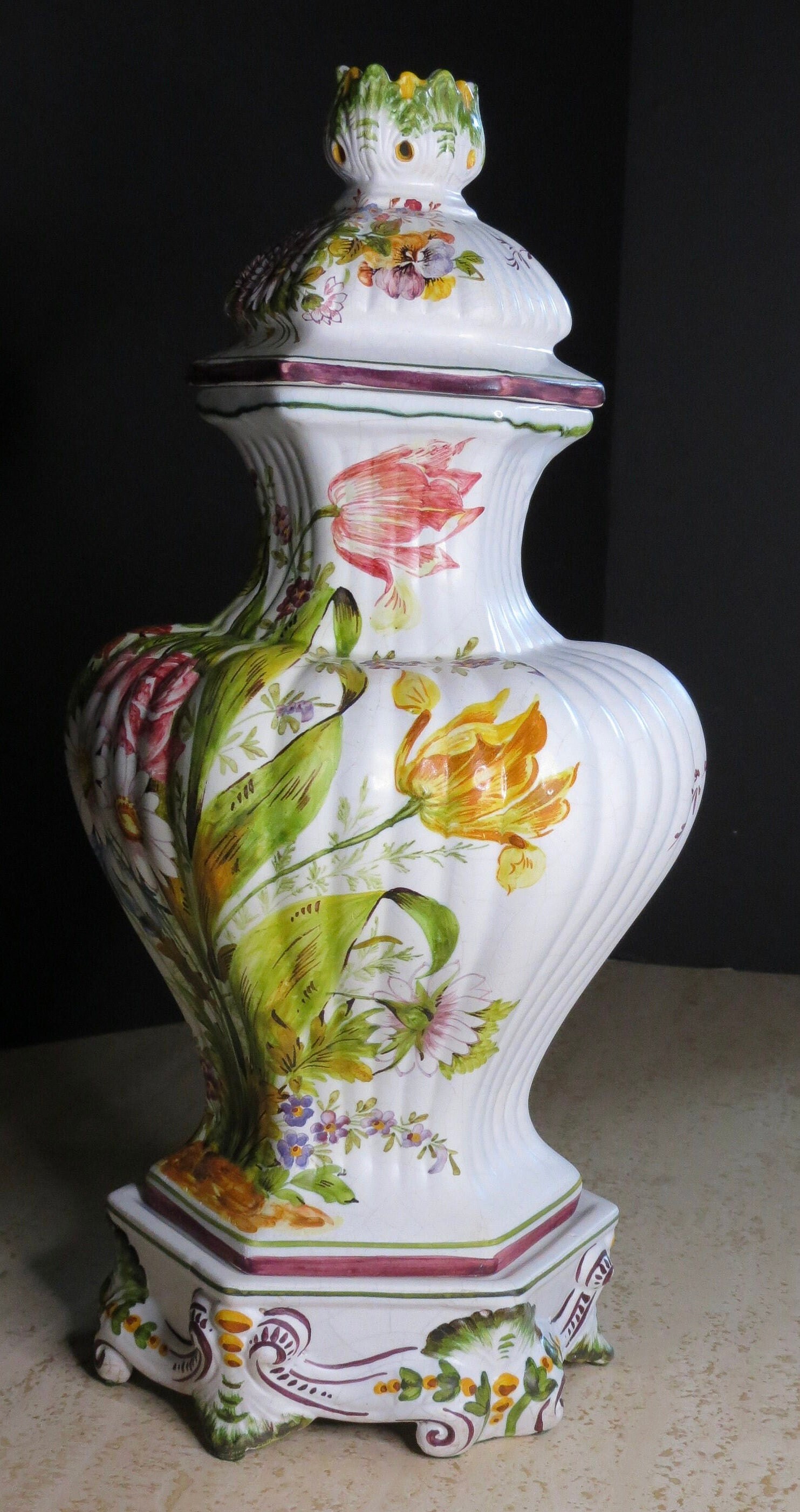 Vintage Handpainted Italian Passarin Majolica Polychrome Hexagonal