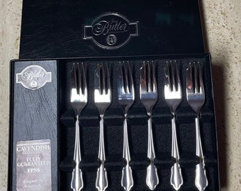 George Butler of Sheffield LTD Electroplated Nickel Silver EPNS Cavendish Collection Serving Forks in Original Box