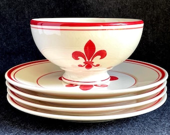 Fleur de Lys Collection, Williams Sonoma Red & Cream Plates, Bowl