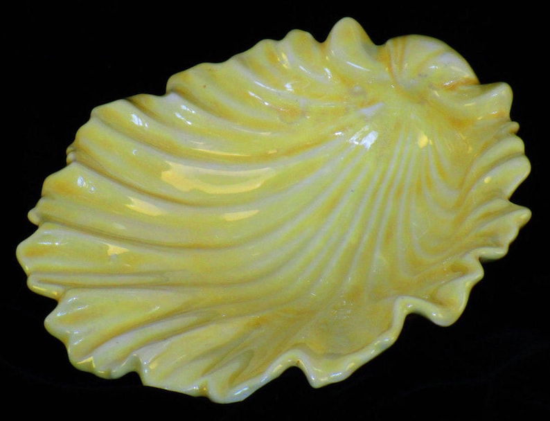 Decorative Yellow Ceramic Shell Shaped Dish or Shallow Bowl image 2