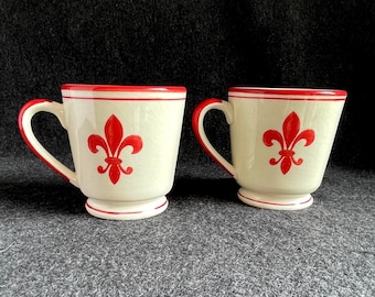 Fleur de Lys Collection, Williams Sonoma Red & Cream 12oz Mugs