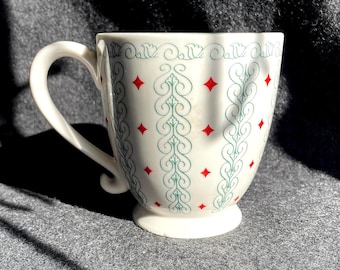 Vintage Starbucks 2003 Barista Pedestal Mug, Red Diamonds and Green Scrolls