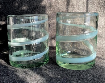 Handmade Mexican Glass Water Glasses, Pale Green Swirl, Set of 2