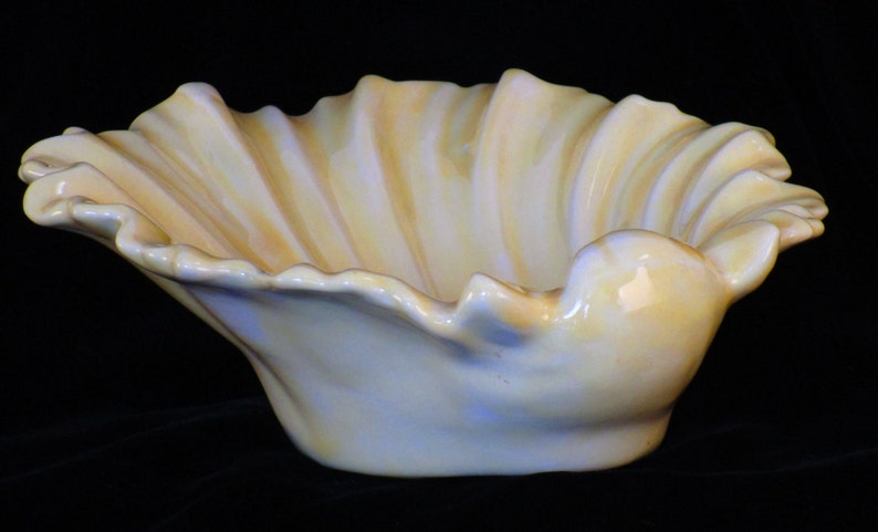 Decorative Yellow Ceramic Shell Shaped Dish or Shallow Bowl image 1