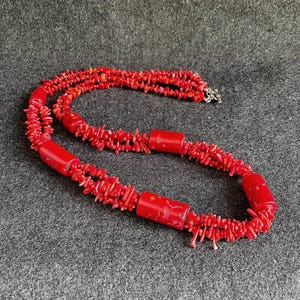 Vintage 36” Long Red Branch Coral Necklace