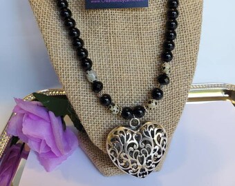 Black Bliss Necklace with Large heart pendant!