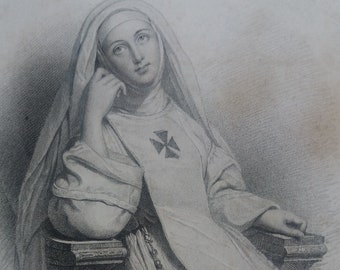 Zeldzaam - The Nun - ook bekend als "Maria" gegraveerd door Thomas Woolnoth naar Henri Grevedon - Gepubliceerd Blackie & Son Glasgow - Circa 1840 Artist Proof