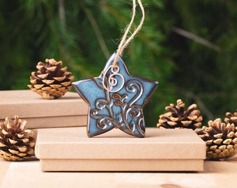 Star Ornament with Gift Box and Gift Tag, Christmas Ornament, Pottery Ornament, Ceramic Ornament, Handcrafted Ornament