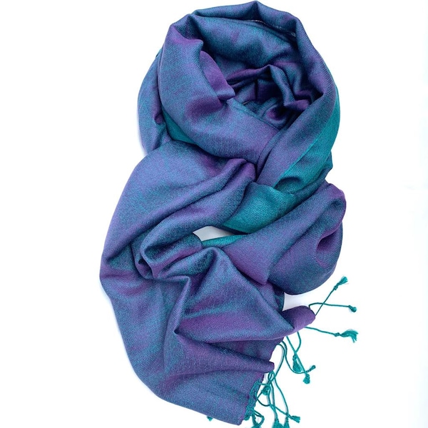 Mermaid Silk Pashmina Reversible Silk-Wool Scarf  Shawl Pashmina Women’s Wrap Stole 28x80”inches