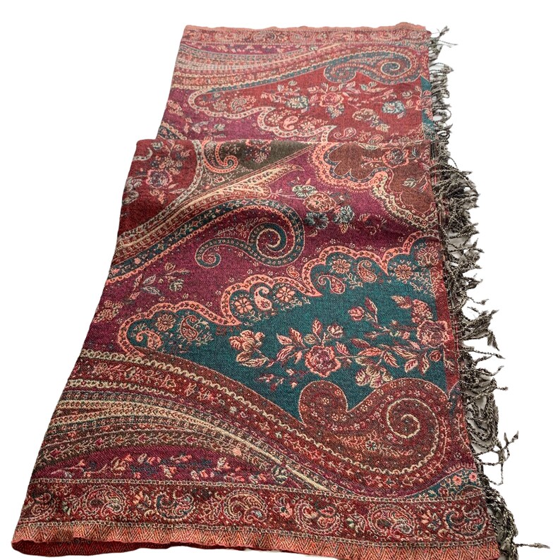 Blue Teal Multicoloured Paisley Boiled Wool Reversible Blanket Bed Throw Wrap 56x78”Inches image 8