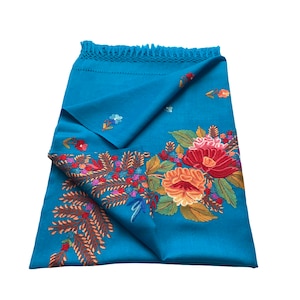 Stunning Turquoise Wool Shawl  Multi-Coloured Silk Embroidered Scarf/Stole /women’s Wrap/28x80”inches ”Inches